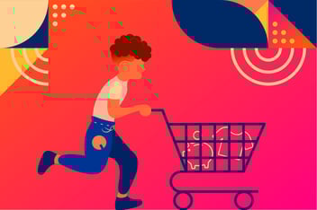 animated shopper pushing shopping cart