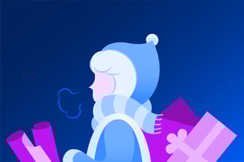 Female shopper in the winter with gifts, illustrating holiday advertising and shopping