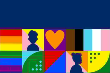 rainbow patterns on a blue background 