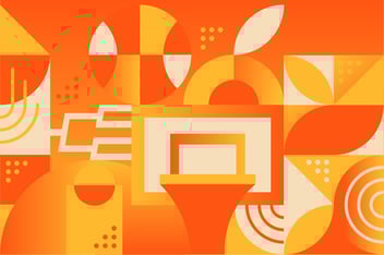 Image of orange illustrations of basketballs and basketball hoops representing sports advertising measurement for March Madness.