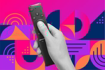 Graphical illustrations with an image of a hand using a TV remote