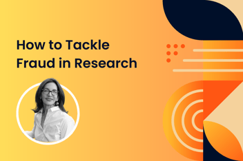Graphical Image with shapes, photograph of Bonnie Beslauer and text "How to tackle fraud in research"