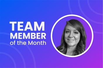 black and white headshot against a purple and blue background representing brand experience