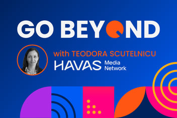 photo of Teodora alongside abstract pattern