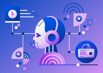 Image of android with headphones to illustrate AI and music