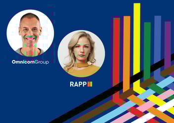 Image of David Azulay, Omnicom and Devin O'Loughlin, Omnicom RAPP with rainbow banner