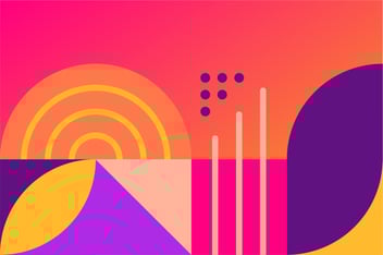 purple and yellow against a pink background representing metrics for social media
