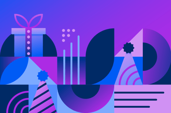 Image of purple graphics representing party decoration for Party City's concept testing case study.