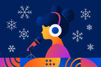 Image of woman with podcast gear for the holiday podcast advertising report.